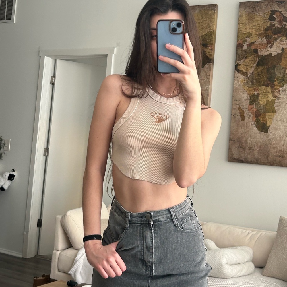 Women's Cream halter Top high neck cropped